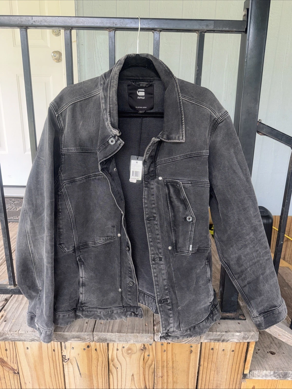 G-Star RAW Denim Jacket Black Washed XXL Mens Slim Fit Charcoal Jean Jacket NWT
