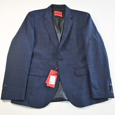 NEW HUGO BOSS 38R Dark Blue Plaid Wool Karl232X Blazer Suit Jacket Sport Coat