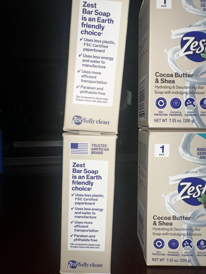 Zest Cocoa Butter & Shea Bar Soap 7.05oz – Lot of 6 Bars – Moisturizing Fresh - Image 2 of 3