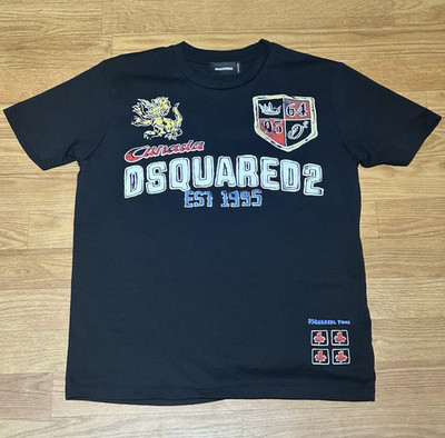 Dsquared2 Men's Black Canada Maple Leaf Logo Graphic Crew Neck T-Shirt S