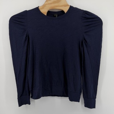 Bobi Los Angeles Navy Blue Puffed Sleeve Crew Neck Long Sleeve TShirt Top medium