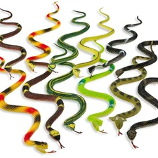 12 Pack of 14 Inch Assorted Rubber Toy Snake - Soft Flexible Realistic Fake Floa
