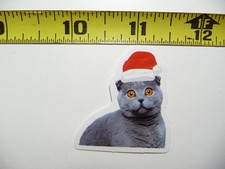 FUNNY CAT KITTEN SMALL STICKER DECAL GRAY SANTA HAT PET FELINE FUNNY