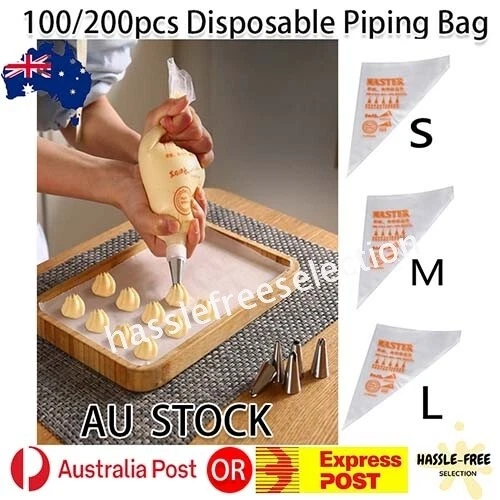100/200X Disposable Plastic Piping Icing Cake Bags Frosting Nozzles Decor Pastry - Picture 1 of 9
