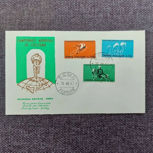 Italy 1962 set cycling/sport/bike stamps (Michel 1126/28) nice used FDC