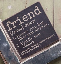 FRIEND Definition Wooden Block Sign 6x6 Primitive Rustic Distressed Black Wood