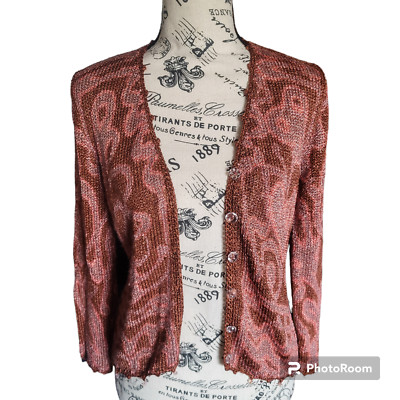Vintage Elaris Y2k 90s friends crochet art woven bejeweled cardigan size medium