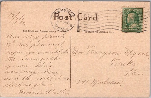 Postal vintage CHICA DEPORTIVA/Pretty Lady ""4023 RAQUETAS DE NIEVE"" 1909 KANS. Cancelar - Imagen 2 de 2