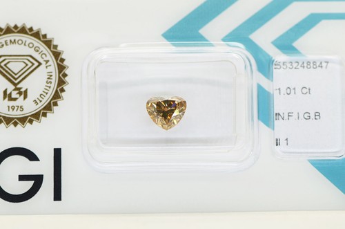 Heart Diamond Natural Fancy Brown Color Loose Real 1.01 Carat I1 IGI Certificate - Picture 2 of 5
