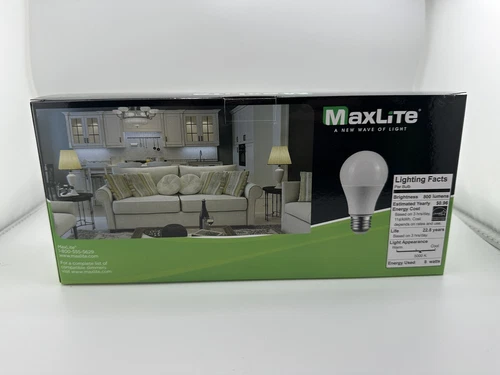Maxlite Dimmable LED 8W Daylight Light Bulb A19 60W Replacement 5000k - 12 PACK - Picture 3 of 3