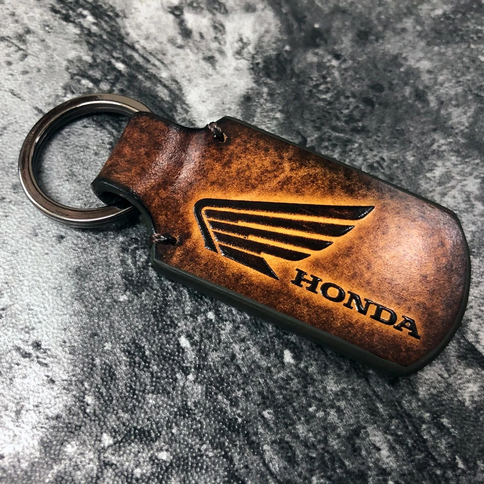 Handmade leather keychain with Honda Wing logo in Brown. 1EA - Image 4 of 4
