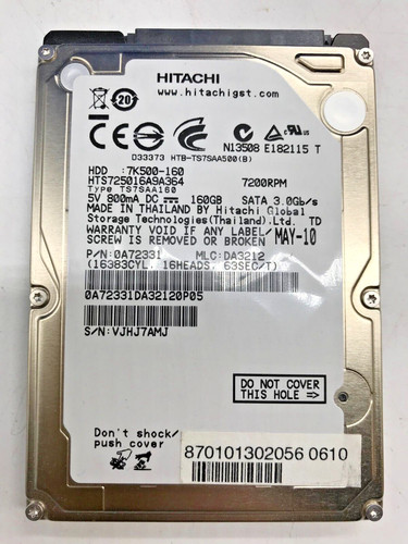 160 GB SATA NOTEBOOK FESTPLATTE HITACHI  HTS725016A9A364  2,5'' ZOLL #NFP531