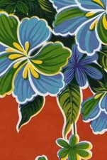 Oilcloth Fabric Tropical Hibiscus Red Pattern Sold in Yard or Bolt