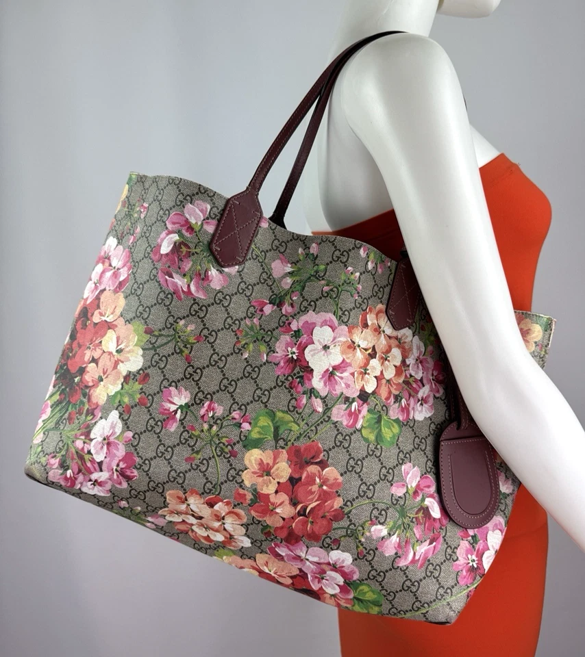 Gucci Auth Medium Reversible PVC Leather Blooms GG Supreme Monogram Bag Tote - Image 3 of 4