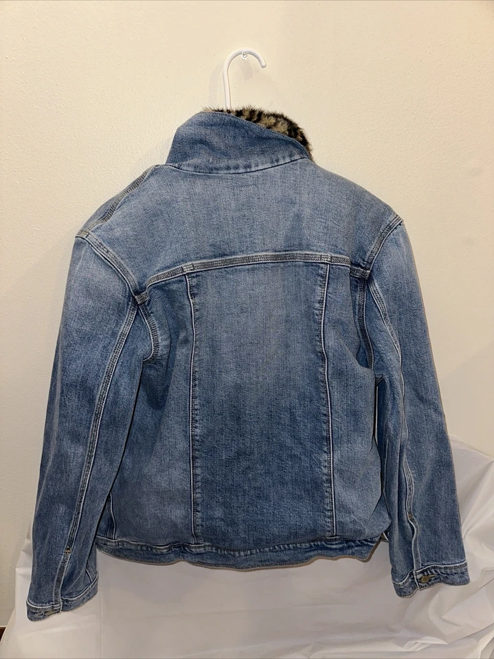 Joe's Jean Coat w/ Leopard Faux Fur Lining & Collar Large - Image 4 of 4