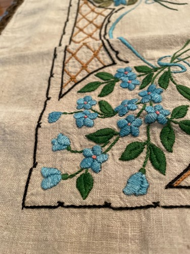 Antique runner doily metalic trim heavy embroidery-LATICE-FORGET ME NOT MOTIF - Picture 3 of 5