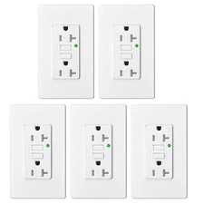 20 Amp GFCI Receptacle + Wallplate TR WR, Self-Test LED, ETL FCC Certified 5PK