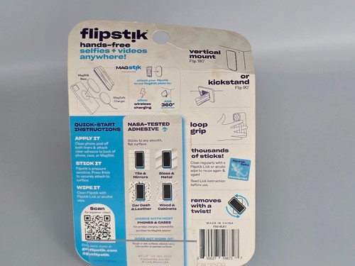 Flipstik Defy Gravity Cell Phone Stick & Stand with Grip Loop - Black - New - Picture 2 of 3