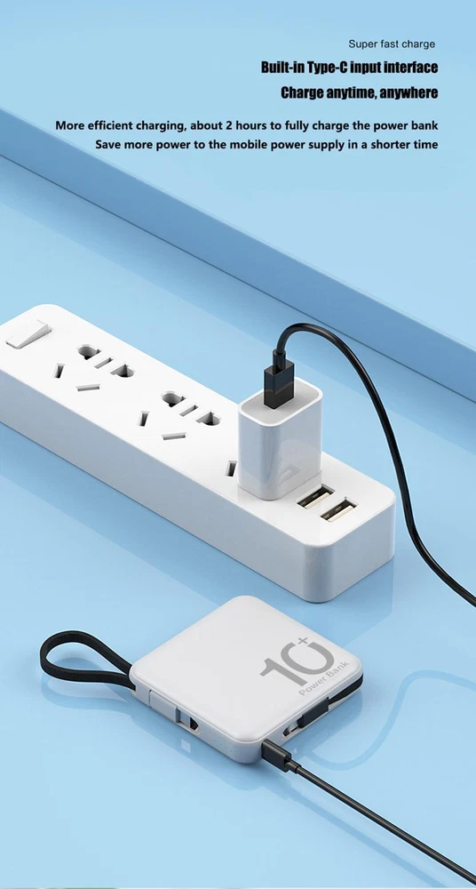 Portable 10000mAh Mini Power Bank - Dual USB 10W Fast Charging in Multicolor