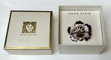 ANNE KLEIN Gold tone Purple Floral Burst Brooch Pin w/faux gems~NEW/NIB~SO NICE!