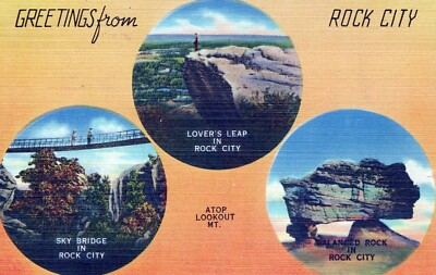 Greetings from Rock City Tennessee Lover's Leap Sky Bridge Lookout Mtn. Postcard