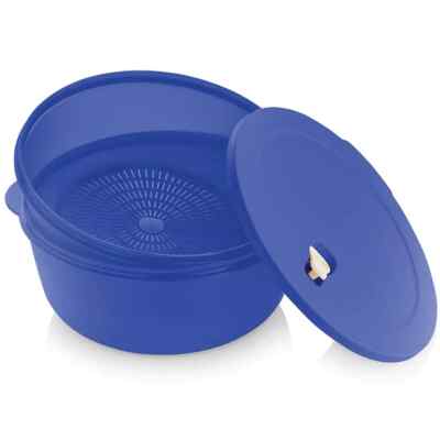 NEW tupperware crystal Wave Plus 16 cup w/ colander Round microwave  blue FReeSh