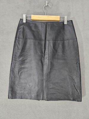 Newport News Easy Style Skit Womens  4 Black 100% Leather Pencil Zip Goth Biker