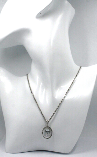 Collar Oro Blanco 18K, Jersey Cuerda Con Aguamarina Y Marco De Diamantes, 50CM - Imagen 4 de 7