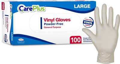 Care Plus Disposable Vinyl Gloves Large Size | Heavy Duty | Non Large, White 