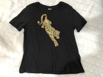 H&M Black Gold Sequin Tiger Top Embellished Sequined Tee Short Sleeve Shirt  XS