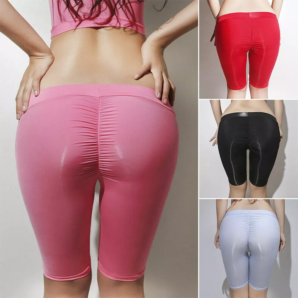 Women's Satin Shiny Glossy Wetlook Opaque Leggings Fitness Pants Skinny  Trousers