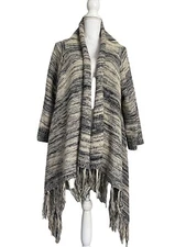 UNIQ Small Medium Blue 3/4 Sleeve Chunky Open Sweater Cardigan Tassel Wrap #4340