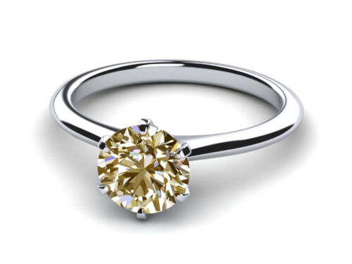 2.05 Ct Golden Round Real Moissanite Diamond Solitaire Ring 925 Silver Size 7 - Picture 2 of 3