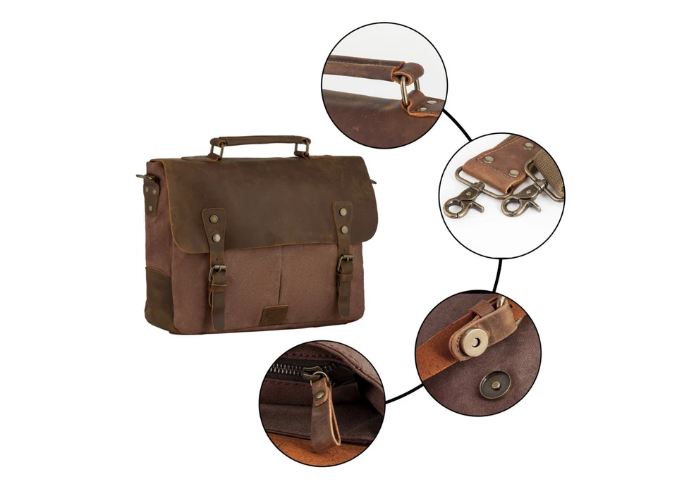 TOP-BAG Bolso Escolar Bandolera Bolso Mensajero Vintage de Lona Cuero, MC6807 (Mediano Foto 4 de 4