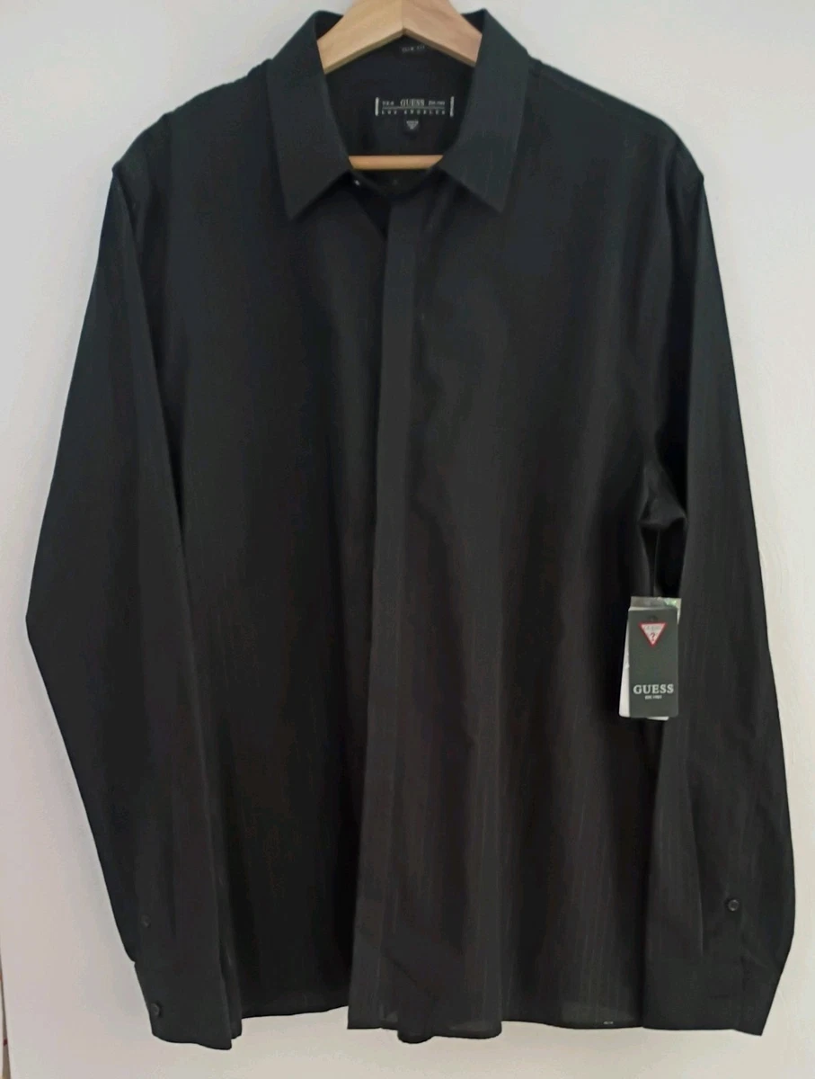 NUEVO CON ETIQUETAS Camisa Guess Los Angeles Para Hombres Manga Larga Botón Negra Puesta de Sol YD Lurex XL
