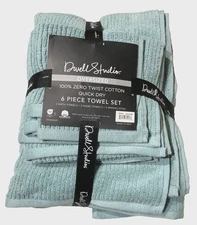 Dwell Studio 6 PC Quick Dry 2 Bath 2 Hand 2 Washcloths 100% Zero Twist Cotton