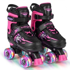 Kids Roller Skates 4 Sizes Adjustable Quad Skates w/Light-up Wheels for Ages 7-9