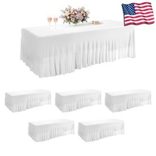 6 Pack Stretch Table Cover with Skirt for Event Banquet Wedding Birthday Party