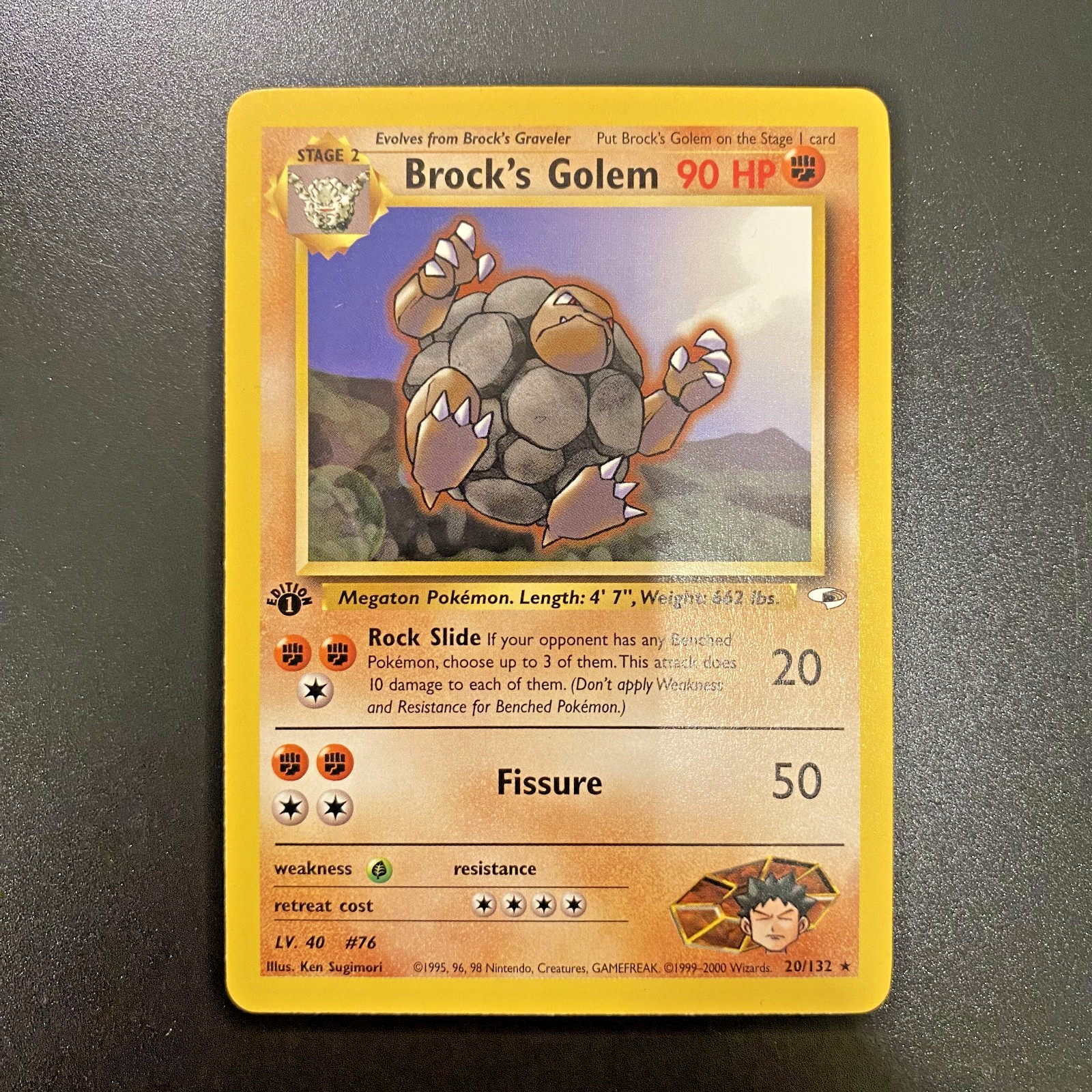 Brock's Golem 20/132 1st Edition Gym Heroes Regular NM - Pokemon Card