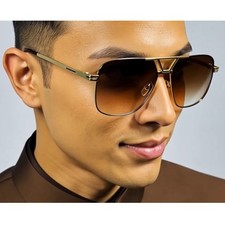 Aviator Sunglasses Gold Frame Brown Lens Fashion Sun Glasses Men Pilot Style New