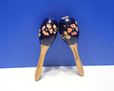 Pair Vintage Blue Wood Mini Maracas from Mazatlan, Mexico