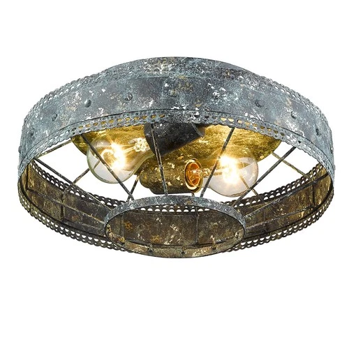 Golden Lighting Ferris 14" Blue Verde Patina 2-Light Ceiling Light - Picture 3 of 6