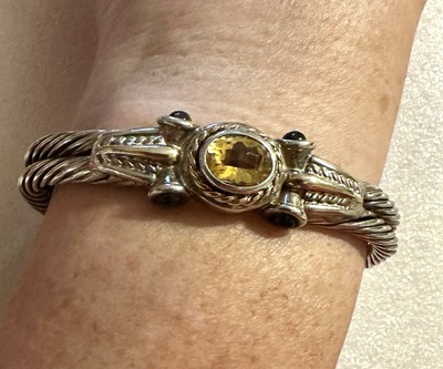 SAMUEL BENHAM BJC Sterling & 14K Gelbgold Citrin & Amethyst Armreif Armband