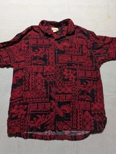 Panama Jack Hawaiian Shirt Red Black Floral Hula Tiki Party Mens Size Large 