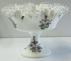 Vintage Fenton Pedestal Bowl Silver Crest Milk Glass “Violets In The Snow"