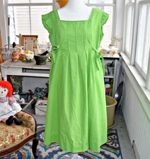 Vintage 1960s Mod Shift Dress Side Ties Pleats Cotton Green Size Large