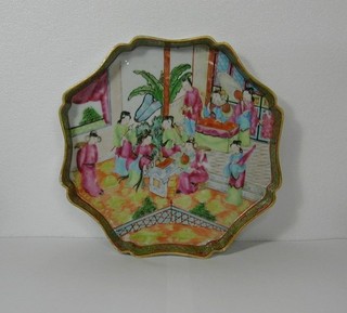 Antique Chinese Export Canton Famille Rose Porcelain Tea Tray Octagonal Qing