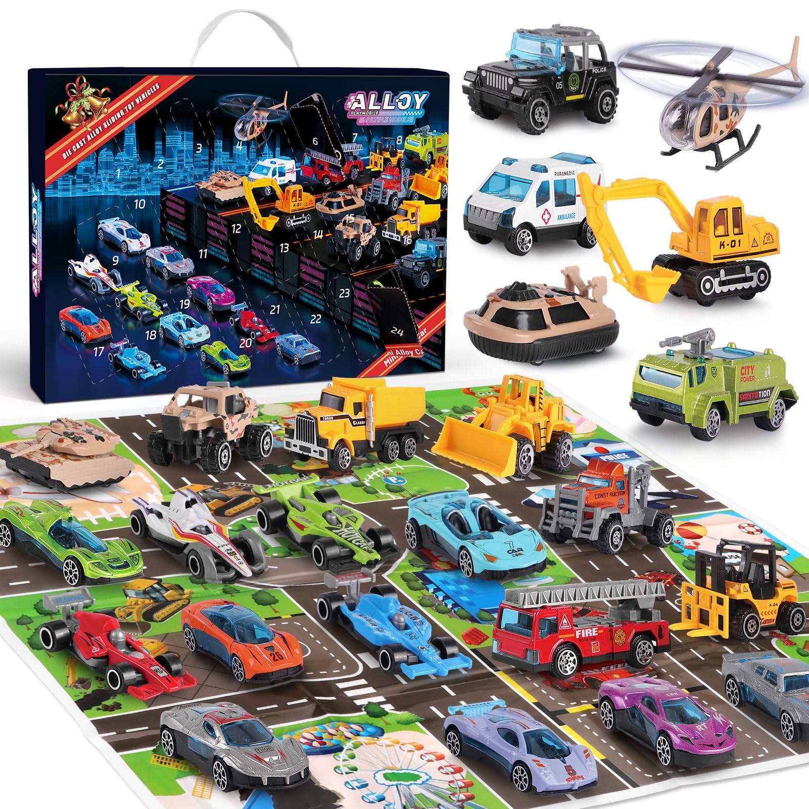 24 PCS Play Vehicles Advent Calendar, 24 Days of Vehicle Calendar 