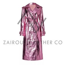 Trench coat donna pelle rosa metallizzato - soprabito Luxe XS–2XL personalizzato nuovo