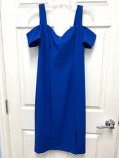 Sexy Curvy Blue Cold Shoulder Dress Side Slit Sweetheart Neckline Gold Zipper